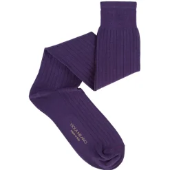Viola Milano - Solid Over-The-Calf Cotton/Silk Socks - Purple - Handmade in Italy - Luxury Exclusive Collection - Avvenice