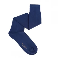 Viola Milano - Solid Over-the-Calf Cotton and Silk Socks - Blue - Handmade in Italy - Luxury Exclusive Collection - Avvenice