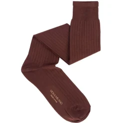 Viola Milano - Solid Over-The-Calf Cotton/Silk Socks - Cola - Handmade in Italy - Luxury Exclusive Collection - Avvenice