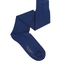 Viola Milano - Solid Over-The-Calf Cotton/Silk Socks - Blue - Handmade in Italy - Luxury Exclusive Collection - Avvenice