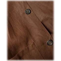 Viola Milano - Solid Safari 100% Linen Overshirt - Brown - Handmade in Italy - Luxury Exclusive Collection - Avvenice