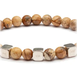 Viola Milano - Square Silver Gemstone Bracelet - Fossil Wood - Handmade in Italy - Luxury Exclusive Collection - Avvenice