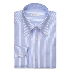 Viola Milano - Stripe American Oxford Shirt - Sea and White - Handmade in Italy - Luxury Exclusive Collection - Avvenice