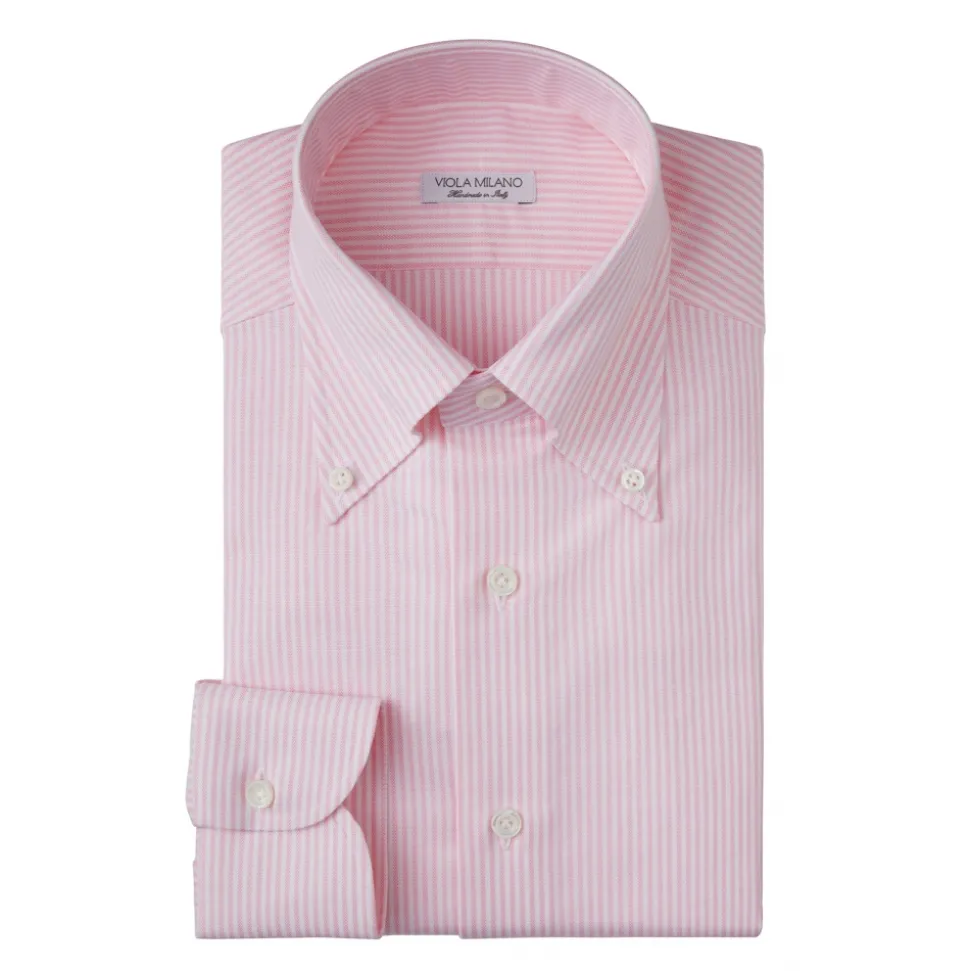 Viola Milano - Stripe American Oxford Shirt - Pink and White - Handmade in Italy - Luxury Exclusive Collection - Avvenice