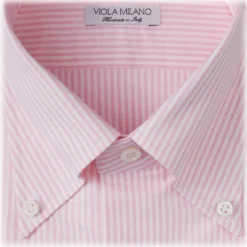 Viola Milano - Stripe American Oxford Shirt - Pink and White - Handmade in Italy - Luxury Exclusive Collection - Avvenice