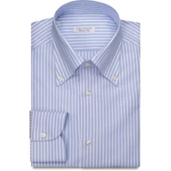 Viola Milano - Stripe Button-Down Collar Dress Shirt - Sea/White - Handmade in Italy - Luxury Exclusive Collection - Avvenice