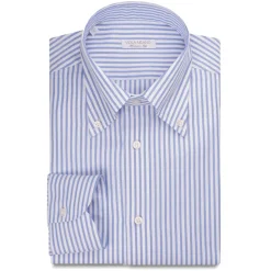Viola Milano - Stripe Button-Down Collar Dress Shirt - Blue/White - Handmade in Italy - Luxury Exclusive Collection - Avvenice
