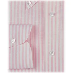 Viola Milano - Stripe Carlo Riva 100% Linen Button-Down Shirt - Pink Stripe - Handmade in Italy - Luxury Exclusive Collection - Avvenice