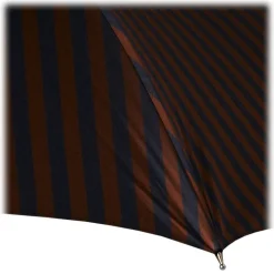 Viola Milano - Stripe Chestnut Umbrella - Navy and Brown - Handmade in Italy - Luxury Exclusive Collection - Avvenice