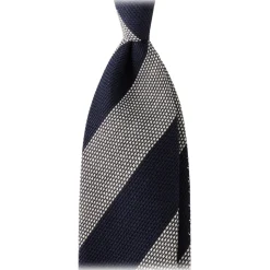 Viola Milano - Stripe 3-Fold Woven Grenadine Tie - Navy/White - Handmade in Italy - Luxury Exclusive Collection - Avvenice
