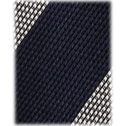 Viola Milano - Stripe 3-Fold Woven Grenadine Tie - Navy/White - Handmade in Italy - Luxury Exclusive Collection - Avvenice