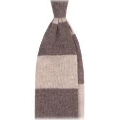 Viola Milano - Stripe Knitted 100% Cashmere Tie - Sand/Beige - Handmade in Italy - Luxury Exclusive Collection - Avvenice