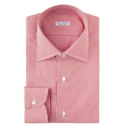 Viola Milano - Stripe Napoli Collar Shirt - Red and White - Handmade in Italy - Luxury Exclusive Collection - Avvenice