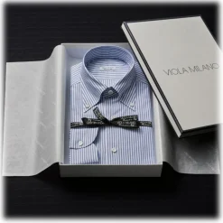 Viola Milano - Stripe Oxford Button-Down Collar Dress Shirt - Blue/White - Handmade in Italy - Luxury Exclusive Collection - Avvenice