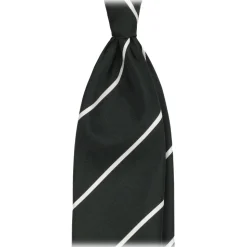 Viola Milano - Stripe Selftipped Woven Silk Jacquard Tie - Forest/White - Handmade in Italy - Luxury Exclusive Collection - Avvenice
