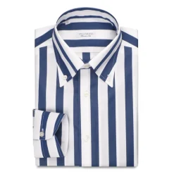 Viola Milano - Stripe Shirt - Navy and White - Handmade in Italy - Luxury Exclusive Collection - Avvenice