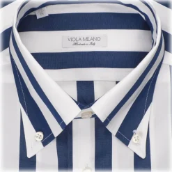 Viola Milano - Stripe Shirt - Navy and White - Handmade in Italy - Luxury Exclusive Collection - Avvenice
