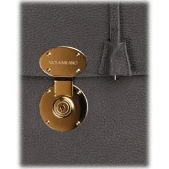 Viola Milano - The Light City Gold Lock Briefcase - Grey - Handmade in Italy - Luxury Exclusive Collection - Avvenice