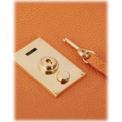 Viola Milano - The Light City Gold Square Lock Briefcase - Orange - Handmade in Italy - Luxury Exclusive Collection - Avvenice