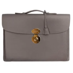 Viola Milano - The Light City Gold Lock Briefcase - Taupe Grey - Handmade in Italy - Luxury Exclusive Collection - Avvenice