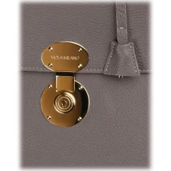Viola Milano - The Light City Gold Lock Briefcase - Taupe Grey - Handmade in Italy - Luxury Exclusive Collection - Avvenice