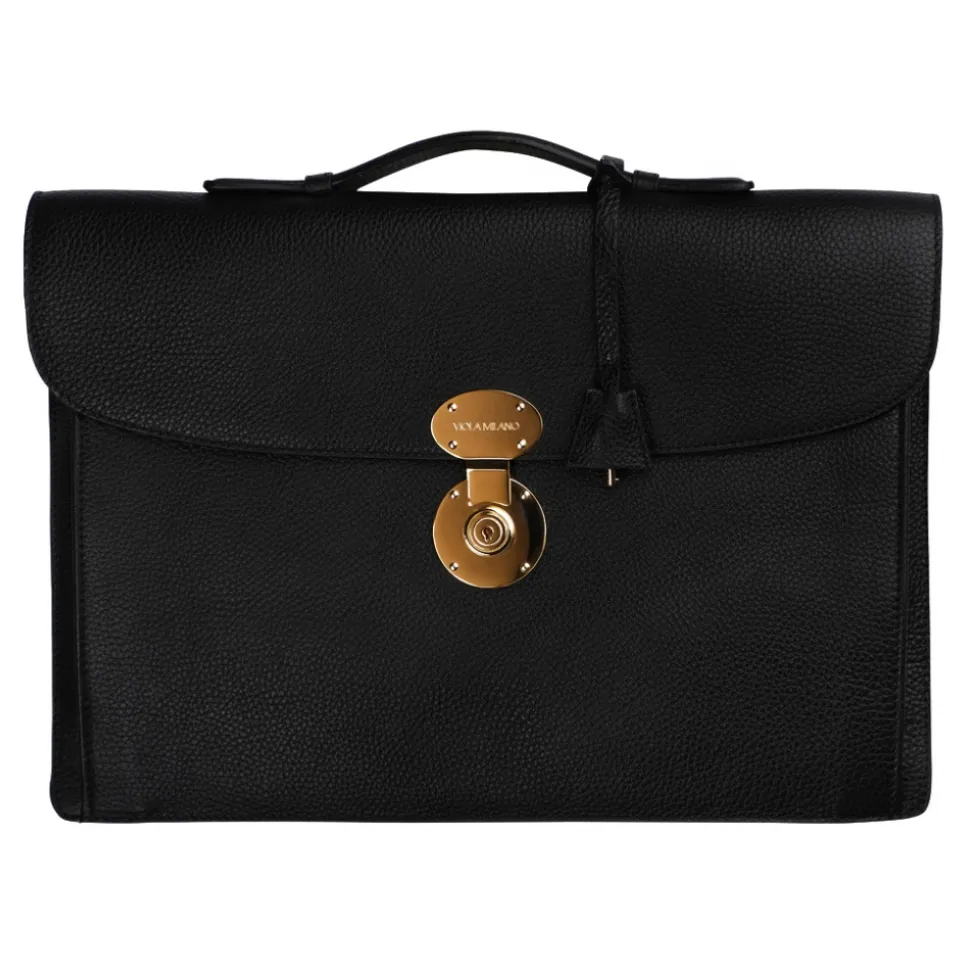 Viola Milano - The Light City Gold Lock Briefcase - Black - Handmade in Italy - Luxury Exclusive Collection - Avvenice