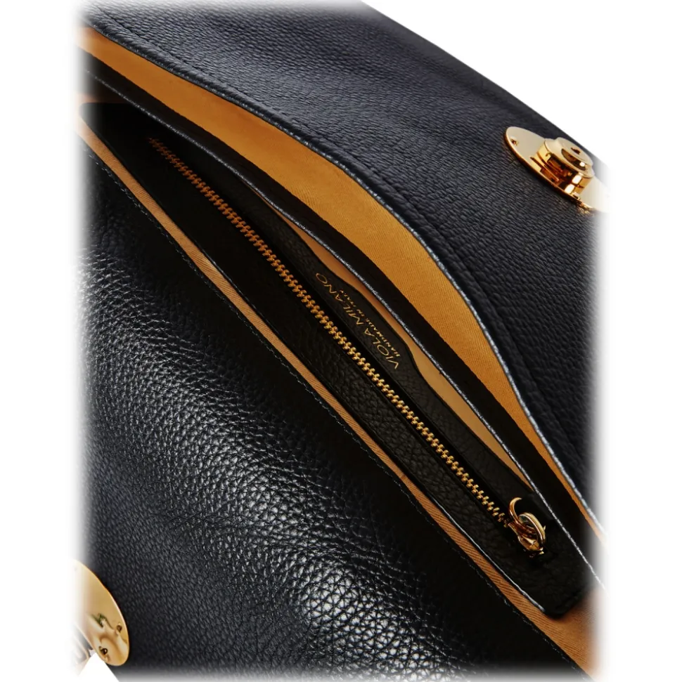 Viola Milano - The Light City Gold Lock Briefcase - Black - Handmade in Italy - Luxury Exclusive Collection - Avvenice