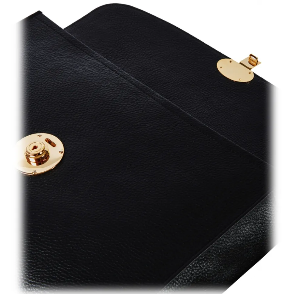 Viola Milano - The Light City Gold Lock Briefcase - Black - Handmade in Italy - Luxury Exclusive Collection - Avvenice
