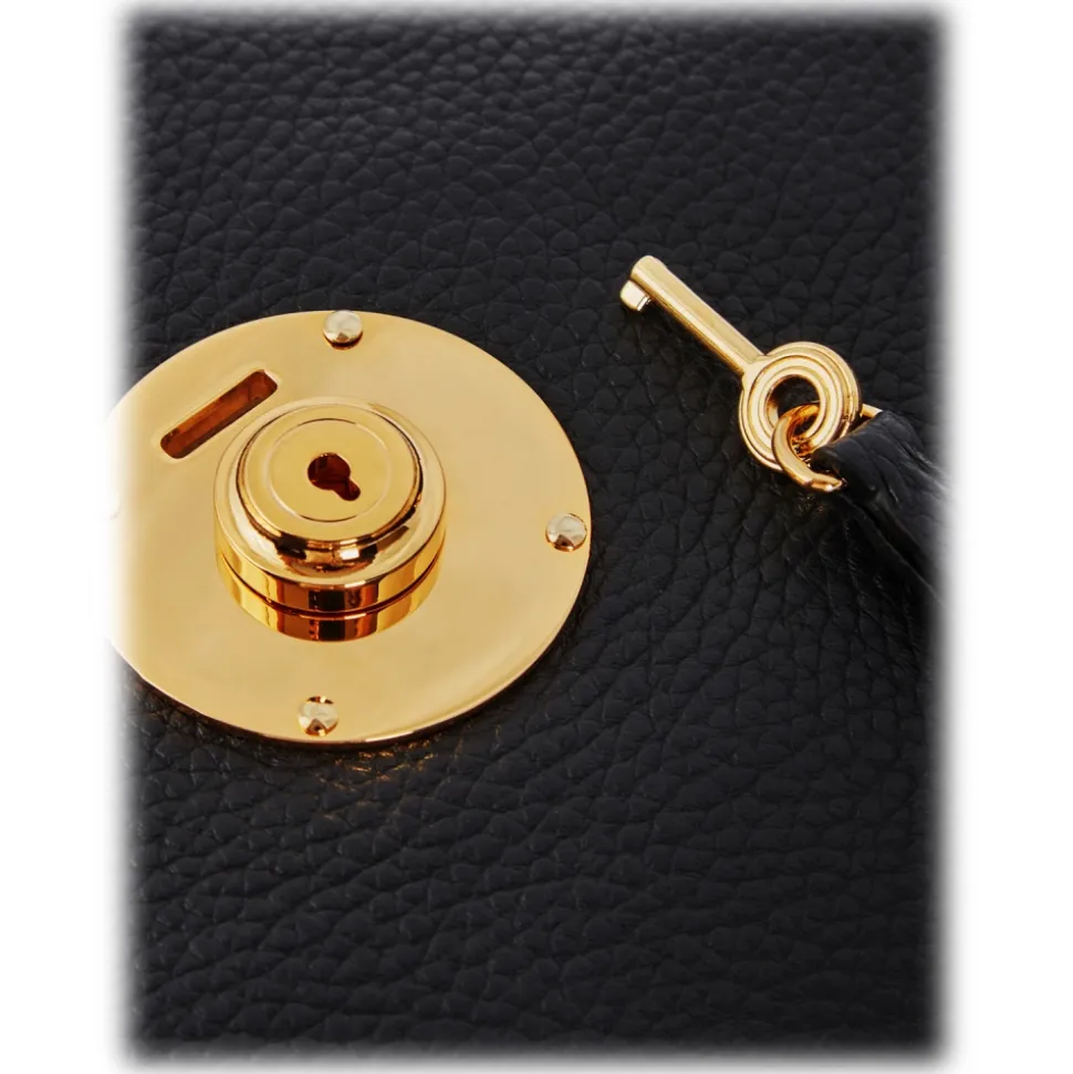 Viola Milano - The Light City Gold Lock Briefcase - Black - Handmade in Italy - Luxury Exclusive Collection - Avvenice