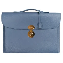 Viola Milano - The Light City Gold Lock Briefcase - Blue - Handmade in Italy - Luxury Exclusive Collection - Avvenice