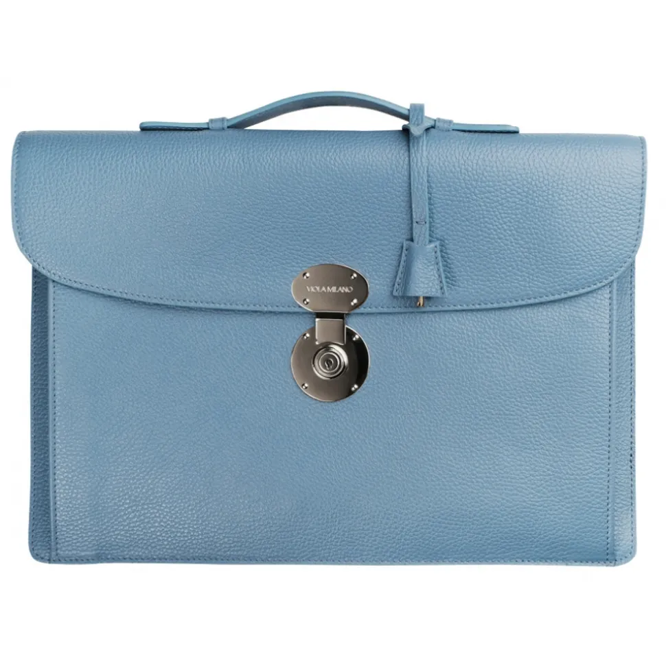 Viola Milano - The Light City Silver Lock Briefcase - Blue - Handmade in Italy - Luxury Exclusive Collection - Avvenice