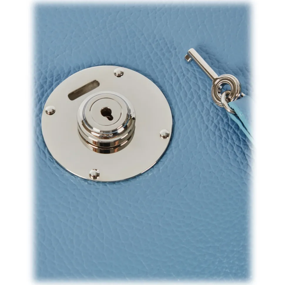 Viola Milano - The Light City Silver Lock Briefcase - Blue - Handmade in Italy - Luxury Exclusive Collection - Avvenice