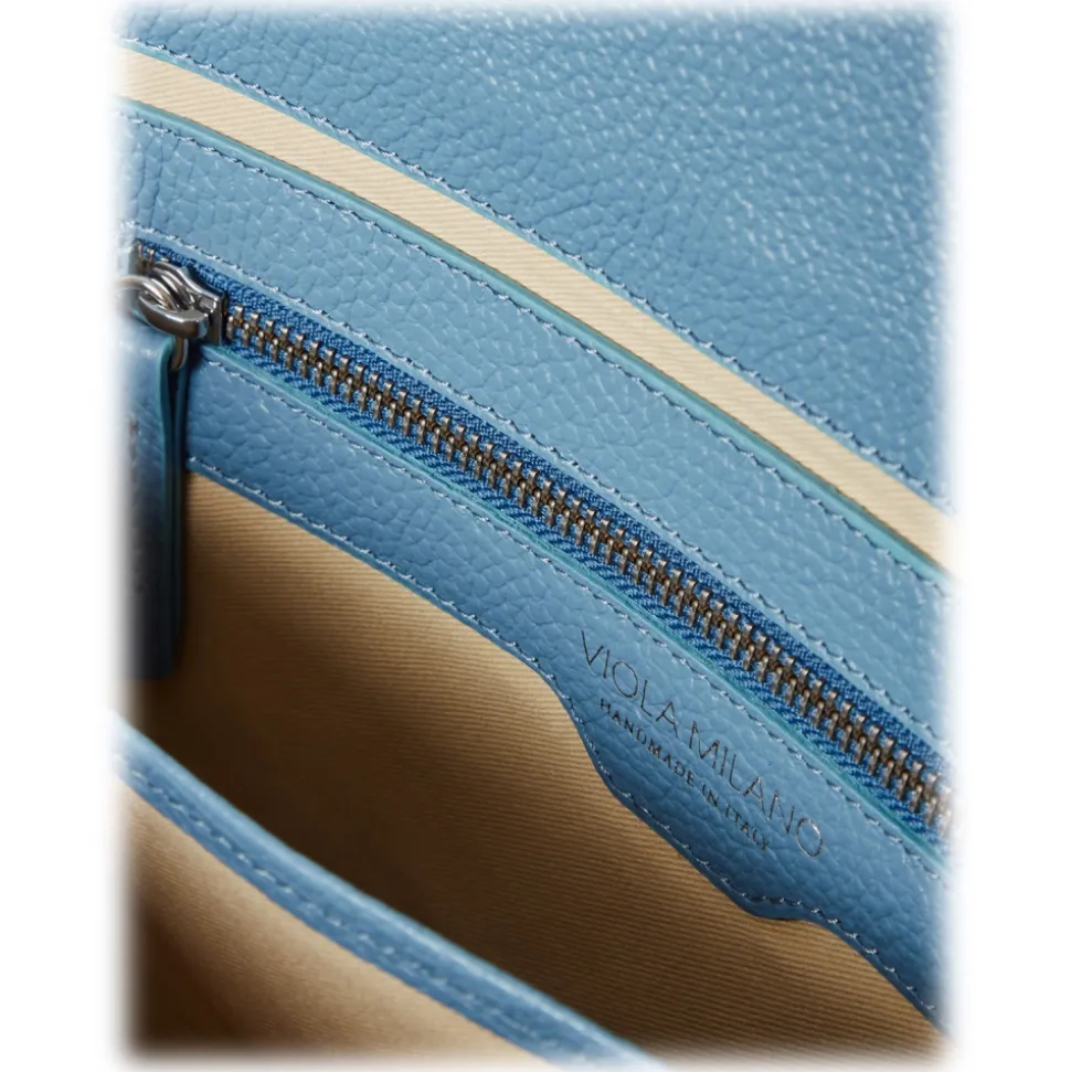 Viola Milano - The Light City Silver Lock Briefcase - Blue - Handmade in Italy - Luxury Exclusive Collection - Avvenice