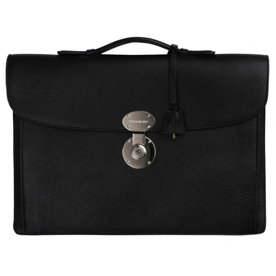 Viola Milano - The Light City Silver Lock Briefcase - Black - Handmade in Italy - Luxury Exclusive Collection - Avvenice