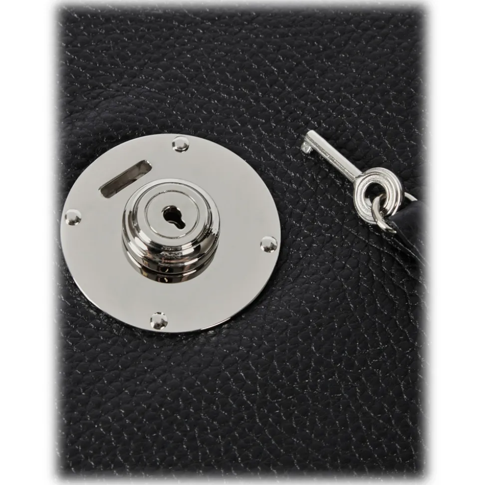 Viola Milano - The Light City Silver Lock Briefcase - Black - Handmade in Italy - Luxury Exclusive Collection - Avvenice