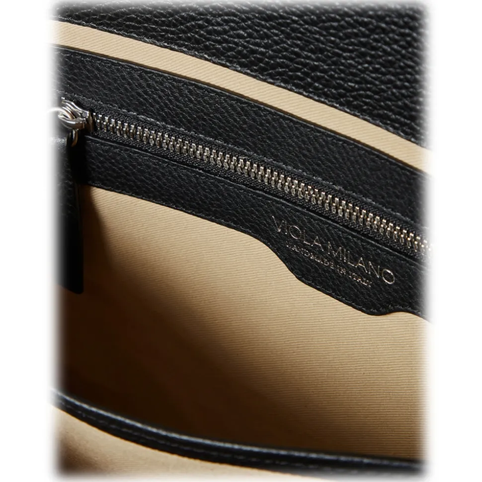 Viola Milano - The Light City Silver Lock Briefcase - Black - Handmade in Italy - Luxury Exclusive Collection - Avvenice