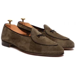 Viola Milano - Unlined Belgian Suede Loafer - Olive - Handmade in Italy - Luxury Exclusive Collection - Avvenice