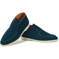 Viola Milano - Unlined City Suede Loafer - Cobalt Green - Handmade in Italy - Luxury Exclusive Collection - Avvenice