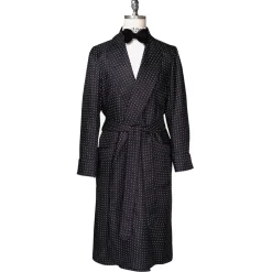 Viola Milano - Unlined Luxury Handprinted Silk Dressing Gown - Navy Spot - Handmade in Italy - Luxury Exclusive Collection - Avvenice