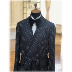 Viola Milano - Unlined Luxury Handprinted Silk Dressing Gown - Navy Spot - Handmade in Italy - Luxury Exclusive Collection - Avvenice