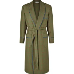 Viola Milano - Unlined Royal British Wool/Silk Dressing Gown - Green/Red Check - Handmade in Italy - Luxury Exclusive Collection - Avvenice