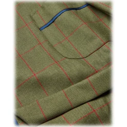 Viola Milano - Unlined Royal British Wool/Silk Dressing Gown - Green/Red Check - Handmade in Italy - Luxury Exclusive Collection - Avvenice