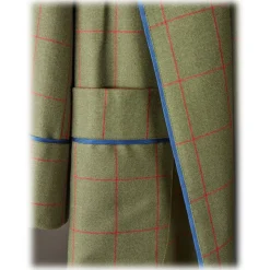 Viola Milano - Unlined Royal British Wool/Silk Dressing Gown - Green/Red Check - Handmade in Italy - Luxury Exclusive Collection - Avvenice