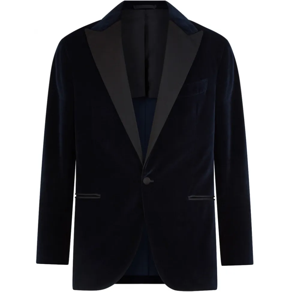Viola Milano - Velvet Base Peak Lapel Tuxedo Jacket - Navy - Handmade in Italy - Luxury Exclusive Collection - Avvenice