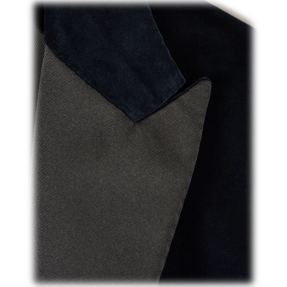 Viola Milano - Velvet Base Peak Lapel Tuxedo Jacket - Navy - Handmade in Italy - Luxury Exclusive Collection - Avvenice