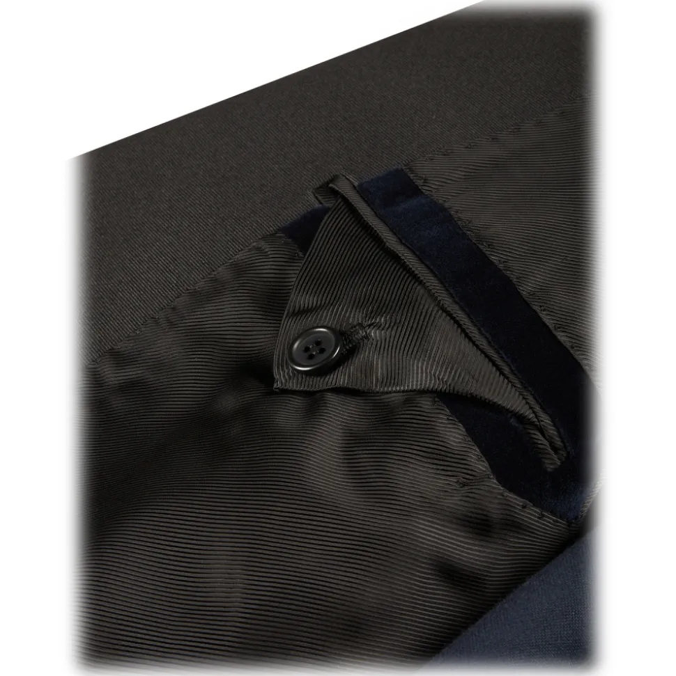 Viola Milano - Velvet Base Peak Lapel Tuxedo Jacket - Navy - Handmade in Italy - Luxury Exclusive Collection - Avvenice