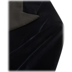 Viola Milano - Velvet Base Peak Lapel Tuxedo Jacket - Navy - Handmade in Italy - Luxury Exclusive Collection - Avvenice