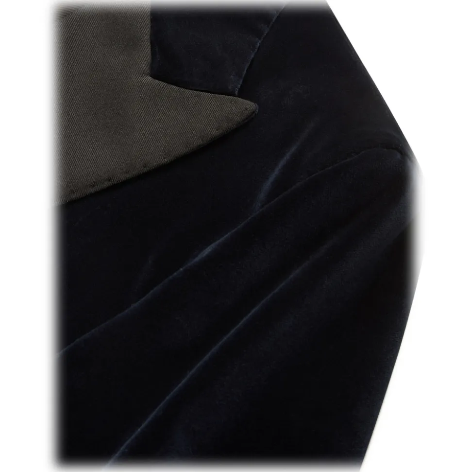 Viola Milano - Velvet Base Peak Lapel Tuxedo Jacket - Navy - Handmade in Italy - Luxury Exclusive Collection - Avvenice