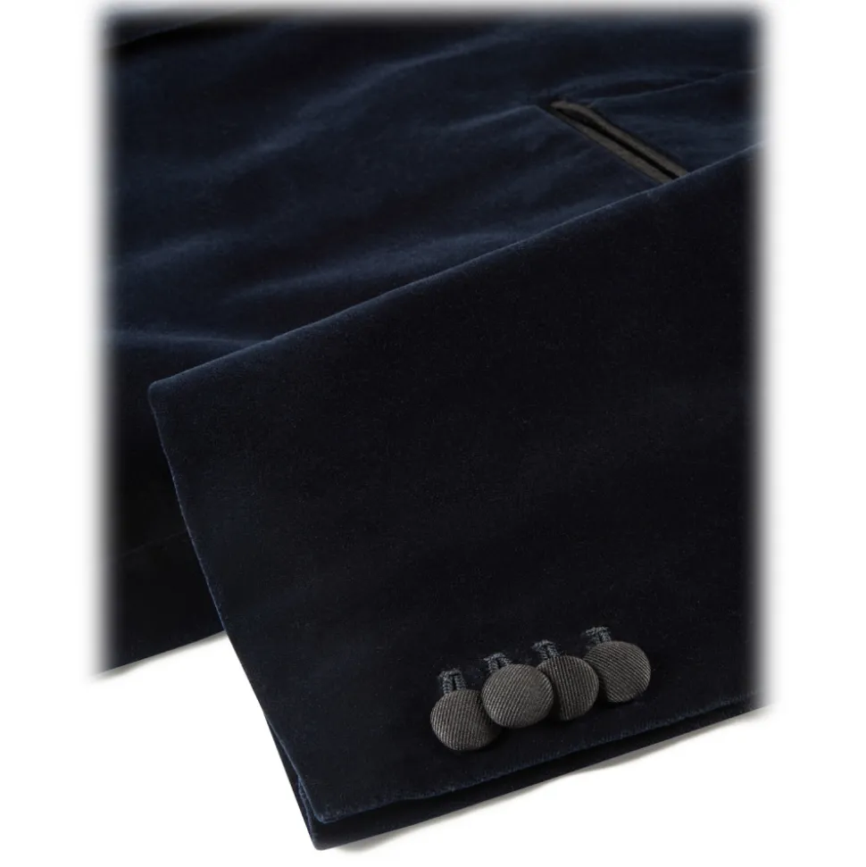 Viola Milano - Velvet Base Peak Lapel Tuxedo Jacket - Navy - Handmade in Italy - Luxury Exclusive Collection - Avvenice