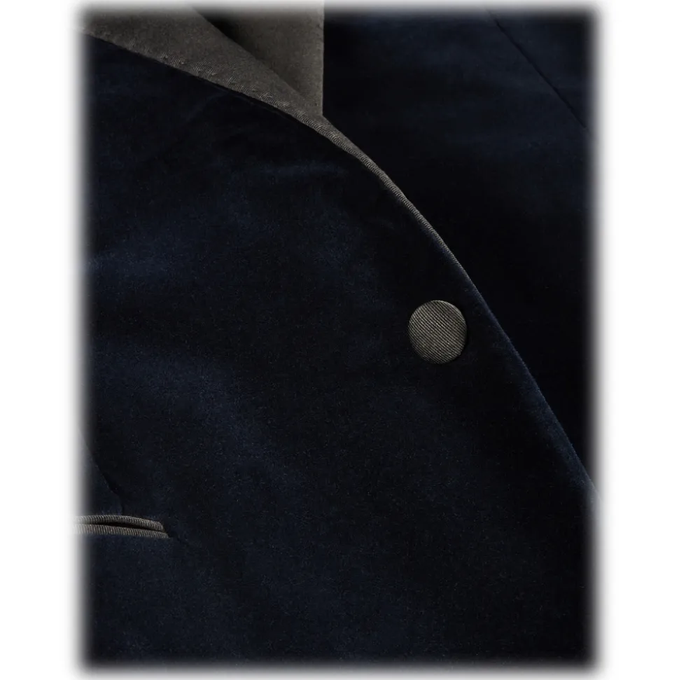 Viola Milano - Velvet Base Peak Lapel Tuxedo Jacket - Navy - Handmade in Italy - Luxury Exclusive Collection - Avvenice